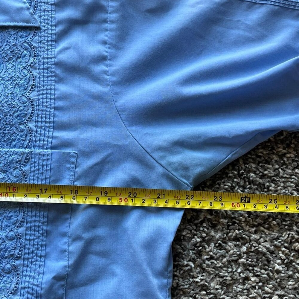 Van Heusen Blue Embroidered Short Sleeve Button-up Lg Shirt Western Boho Cowboy - Picture 5 of 6
